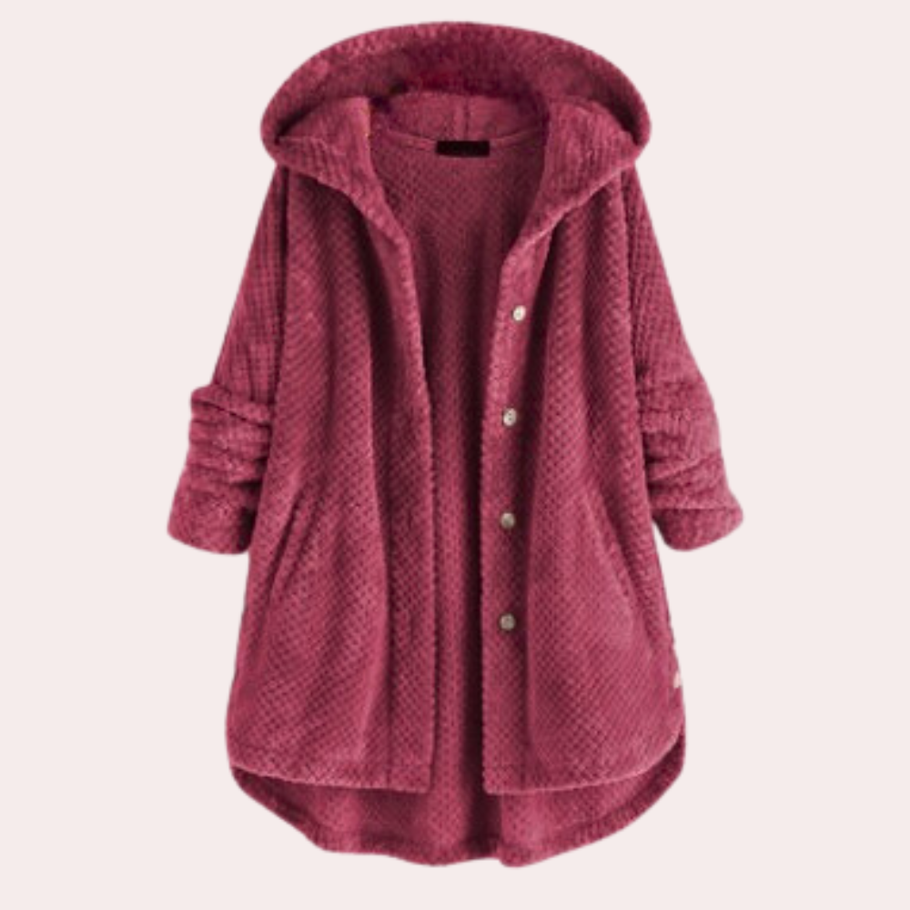 Damen Strickjacke mit Kapuze und Knöpfen