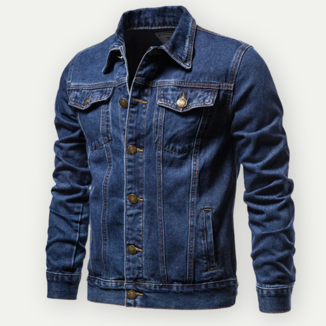 Jeansjacke – Lässige Slim-Fit-Jeansjacke für Herren-Dunkelblau-S-Chaps Herrenmode