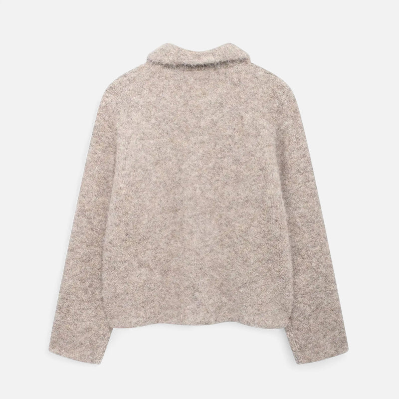 Damen Strickjacke Hüftlang Florale Knöpfe Beige
