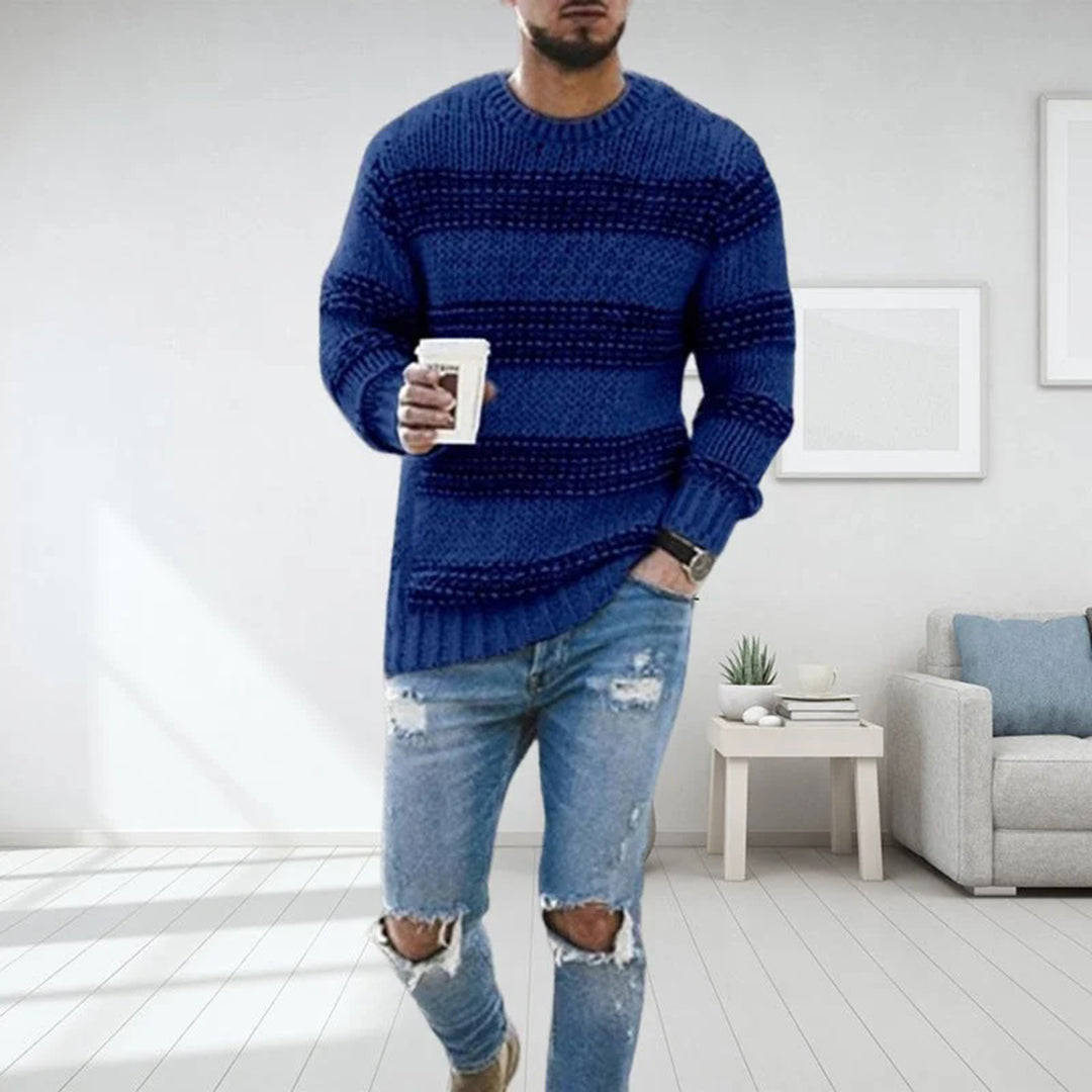 Herren Grobgestrickter Strickpullover Rundhals Streifenmuster