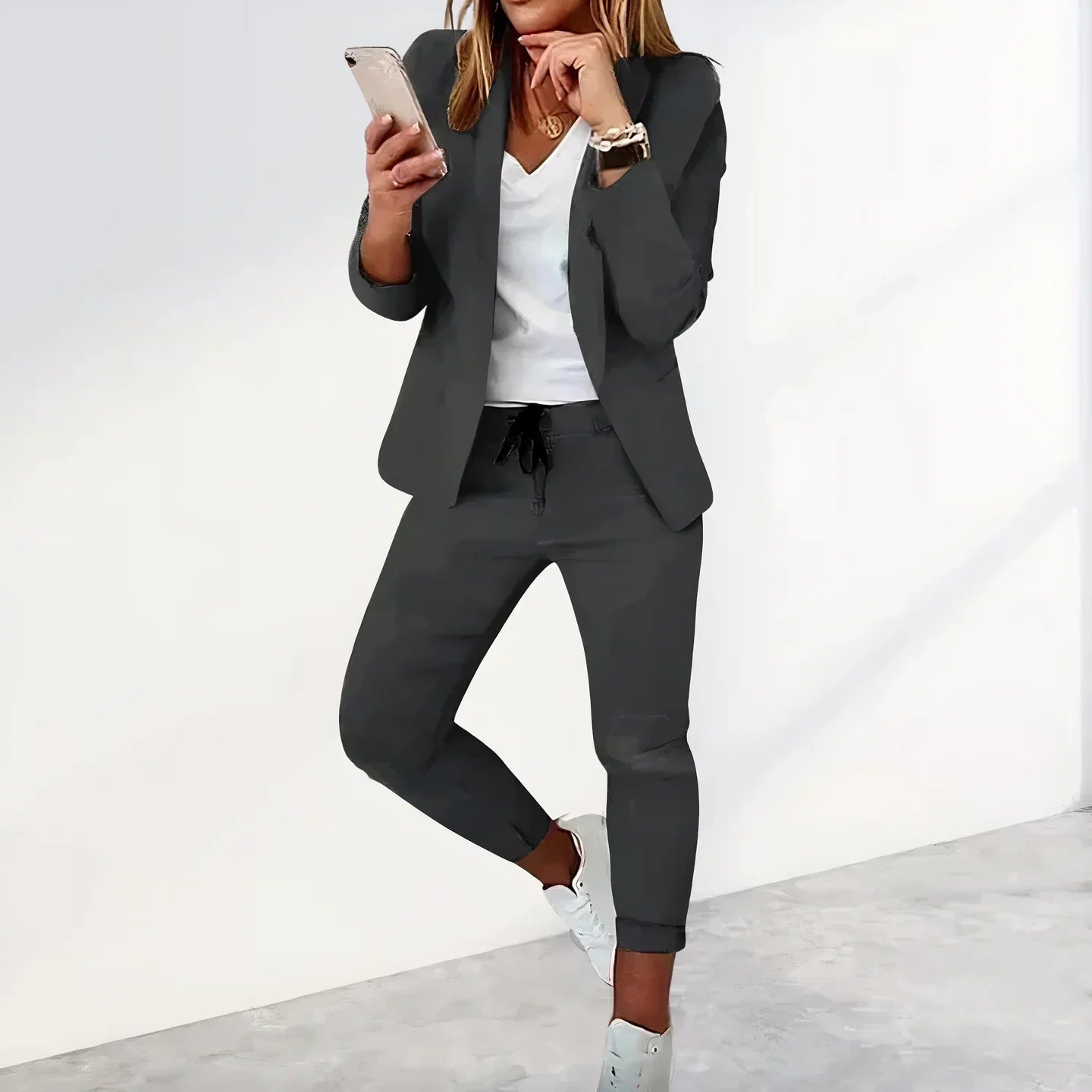 Eveloria Damen Blazer Jogginghosen-Set Lässig