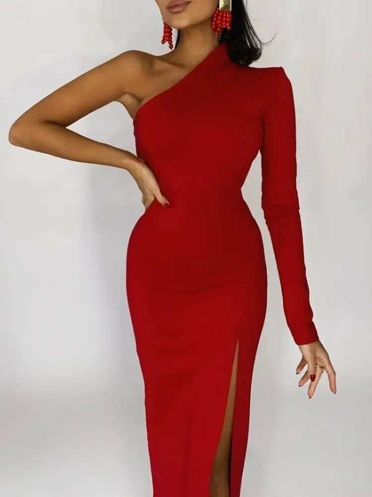 Eveloria Damenkleid Elegantes Ein Schulter Seidenoptik