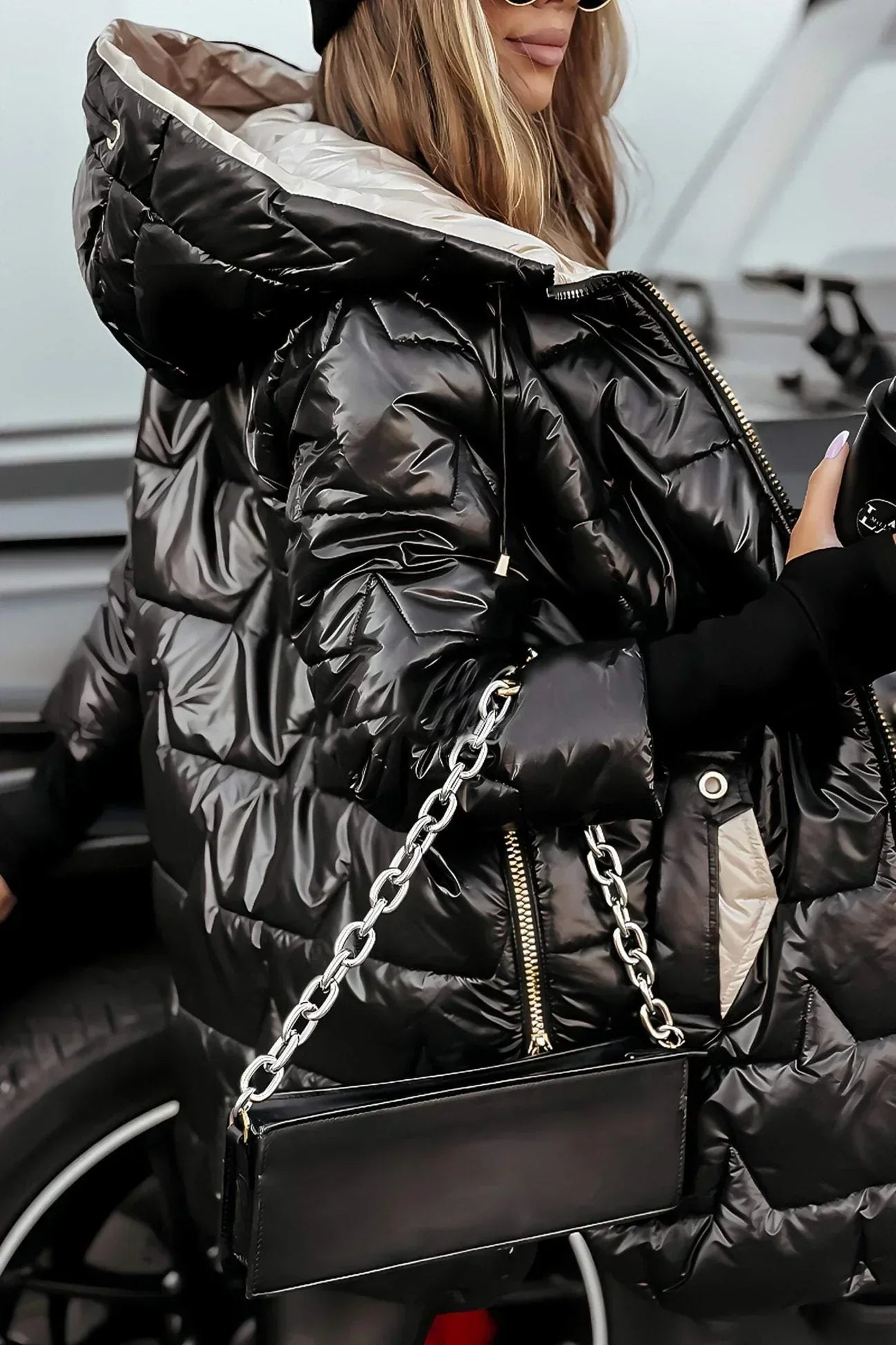Damen Wintersteppjacke Lang Warm Leicht Winddicht