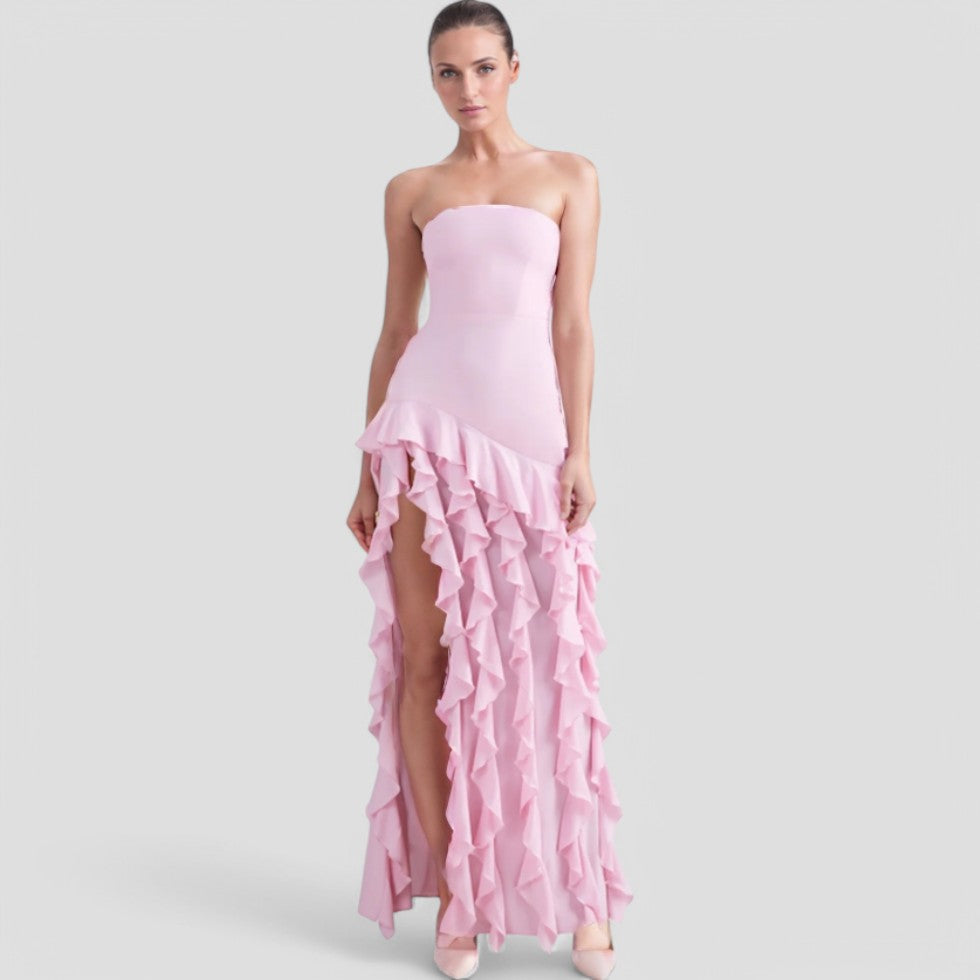 Eveloria Damen Ärmelloses Rüschenkleid Elegantes Seidenkleid