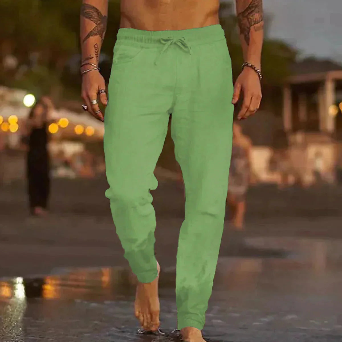 Leinenhosen | Baumwolle | Elastische Taille | Sommerhosen | Leinenbekleidung für Männer-Chaps Herrenmode
