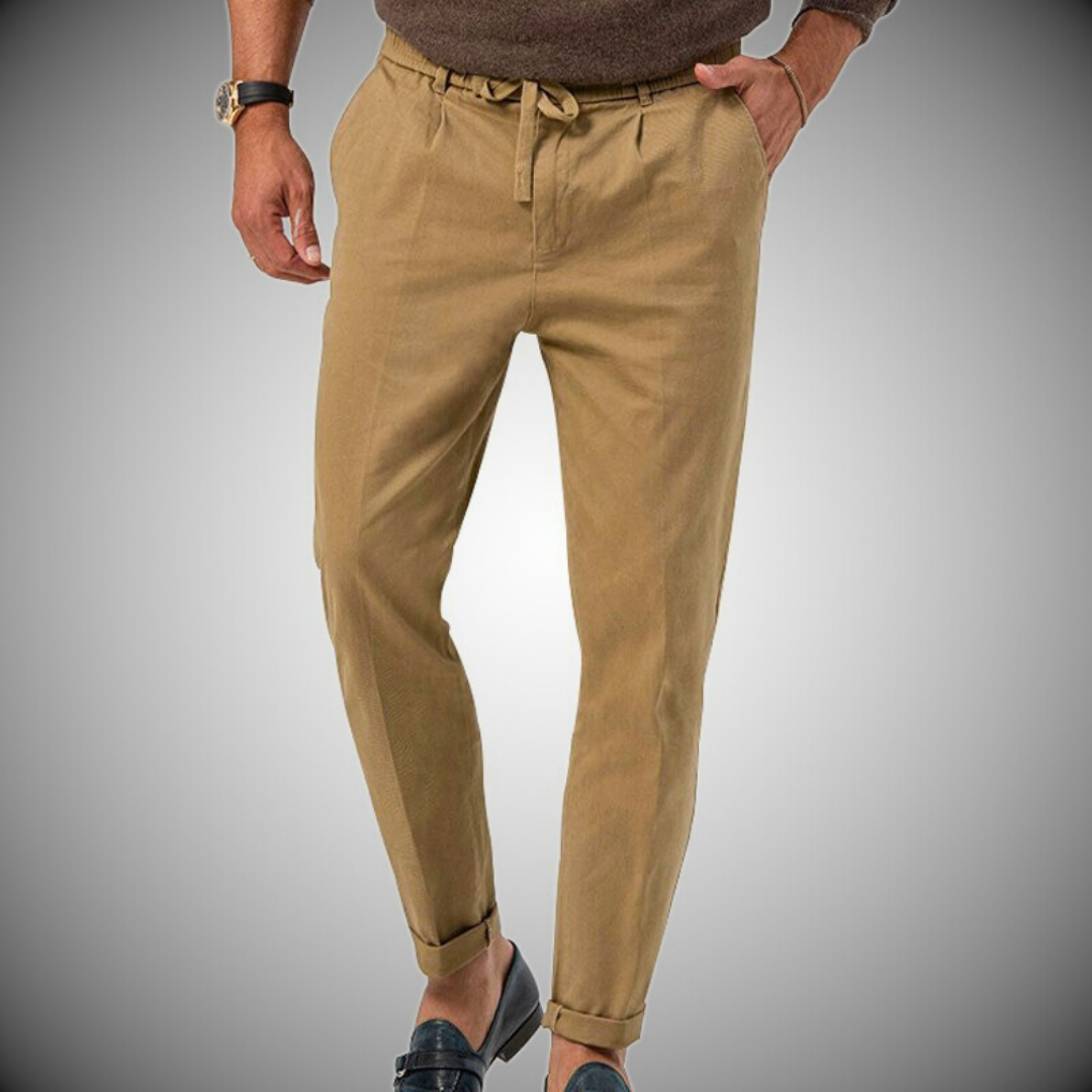 Leinenhosen | Bequem | Gürtel | Slack Pants | Herrenhosen-Khaki-S-Chaps Herrenmode