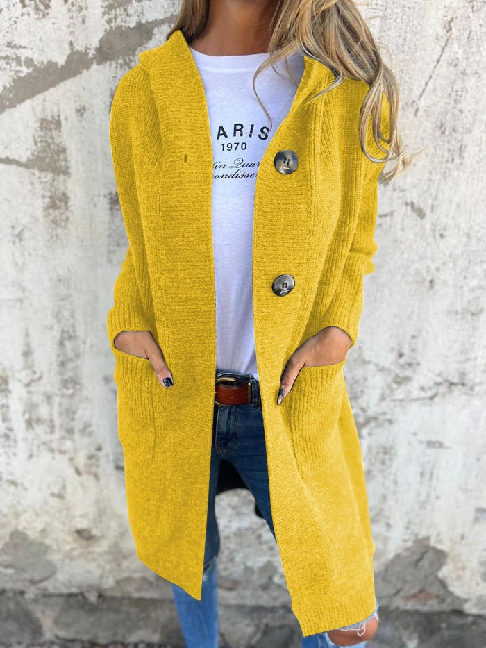 Damen Cardigan Lang Gestrickt Mit Kapuze Lässig