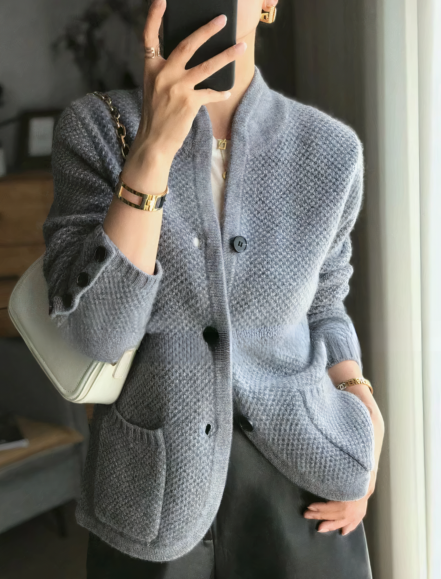 Eveloria Damen Strickjacke 100% Wolle