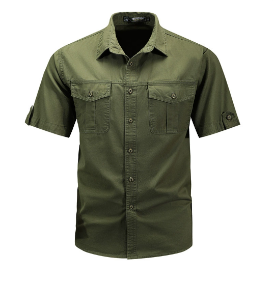Herren Utility-Taschenhemd Frühling Baumwolle Beige