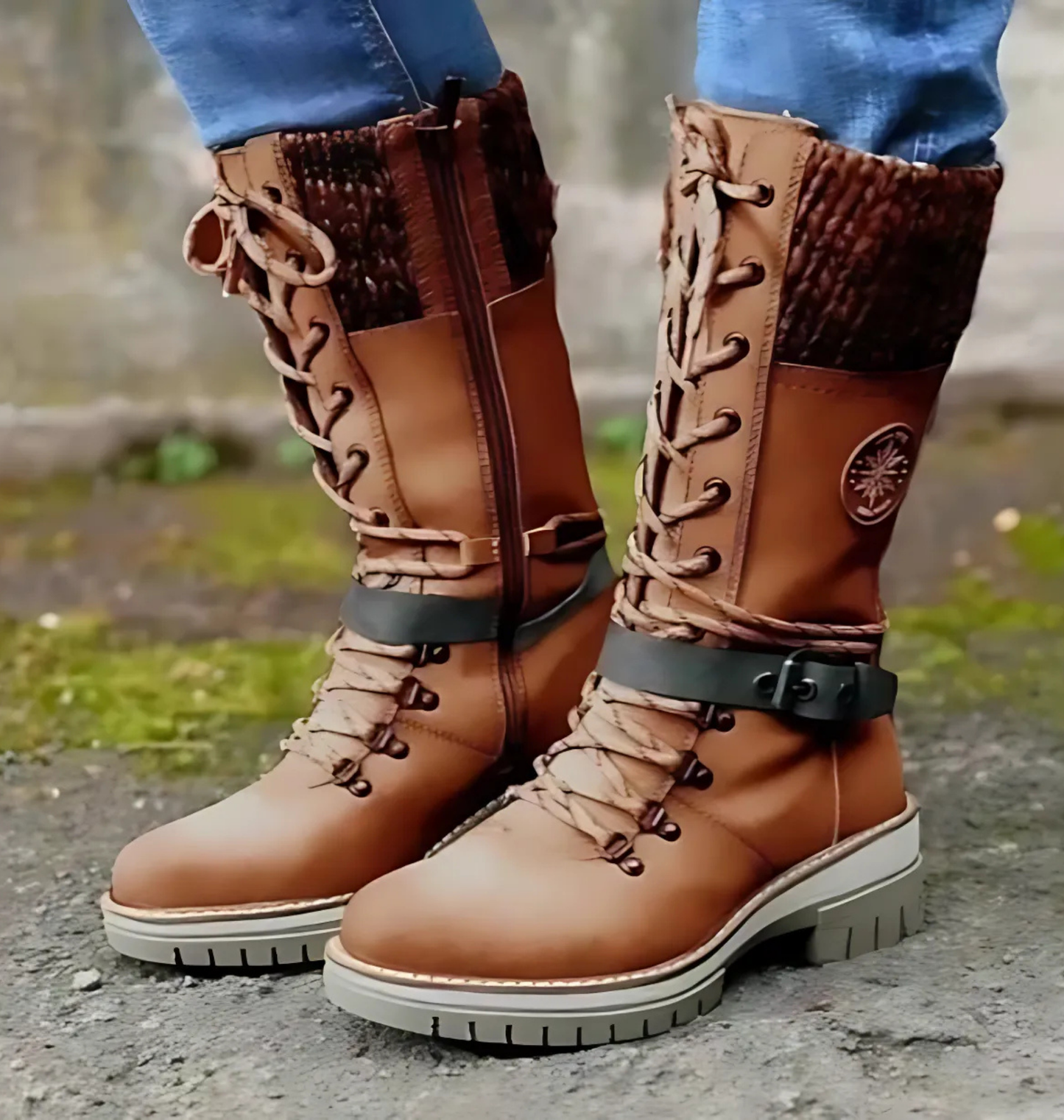 Damen Stiefel Knöchelhöhe Schnürung Chunky Sohle