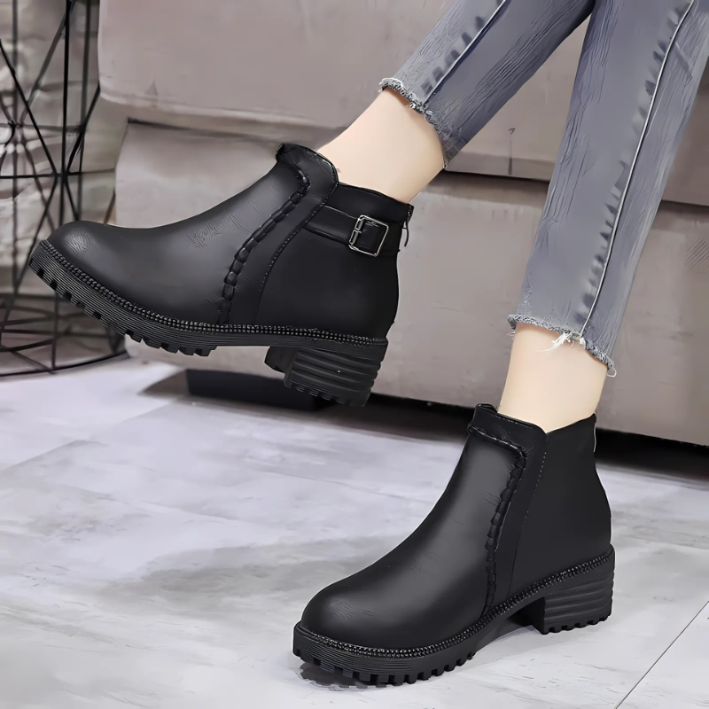 Damen Stiefel Kunstleder Knöchelhöhe Niedriger Blockabsatz