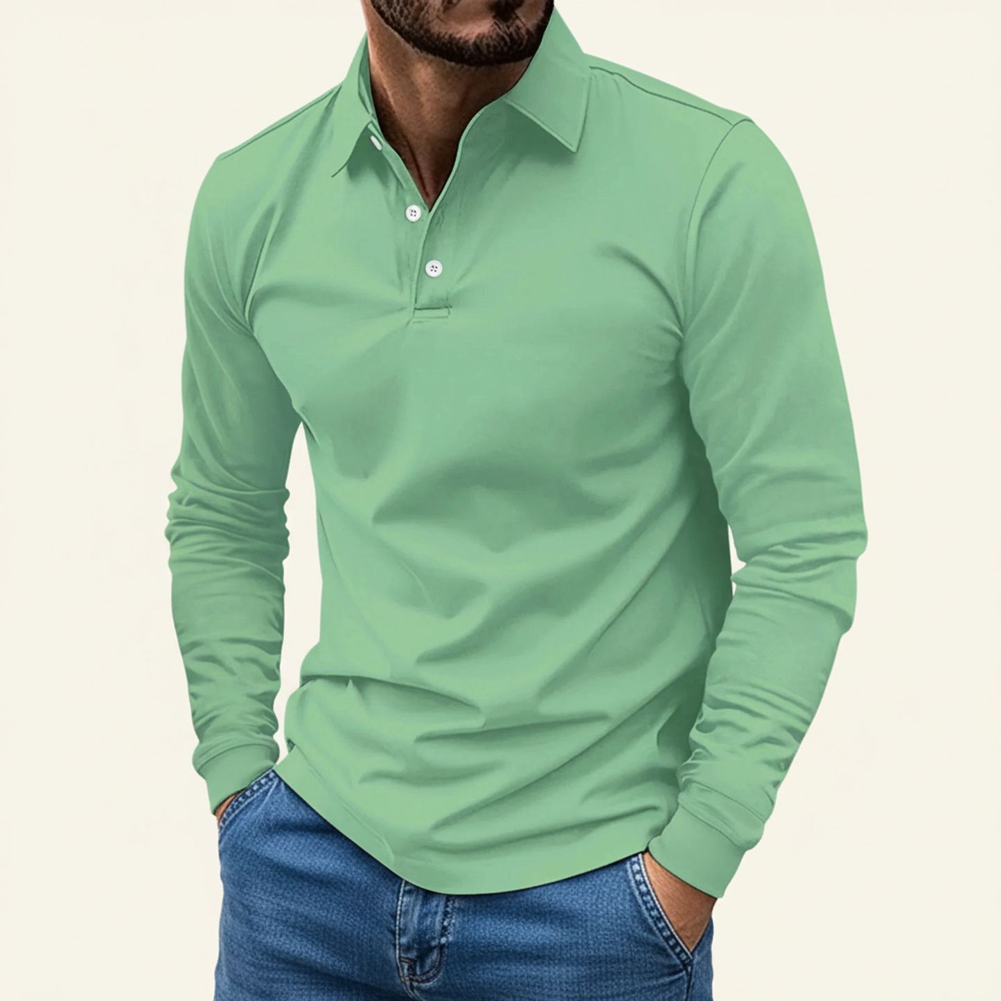 Elias Herren Polo-Shirt Langarm Minimaler Knopf