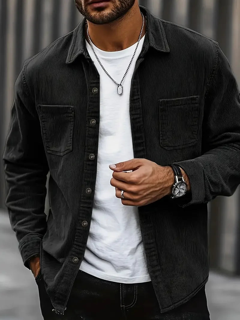 Herren Cordjacke Lässig Mit Taschen