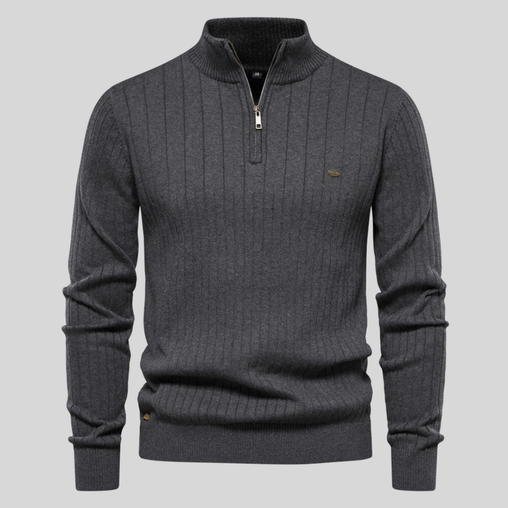 Herren Rippstrick Pullover Half-Zip Frühling Beige