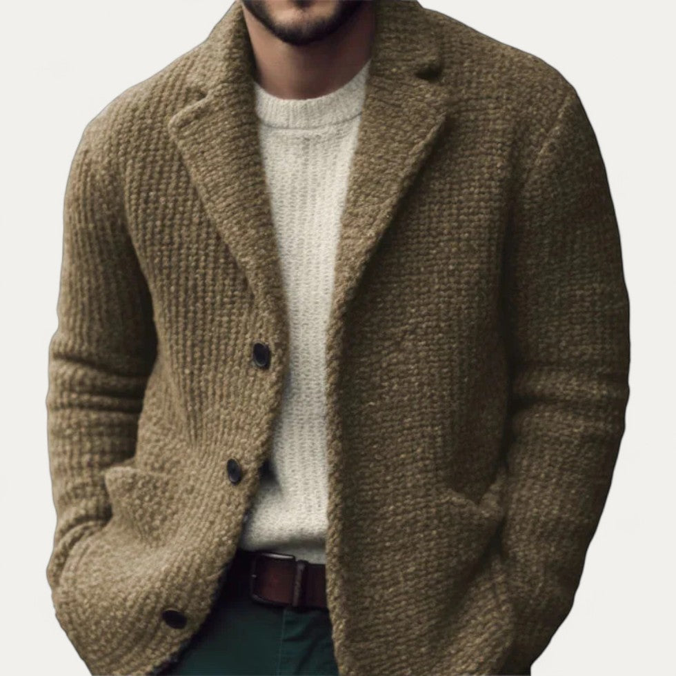 Herren Strickblazer Cardigan Strukturierter Stoff Klassisches