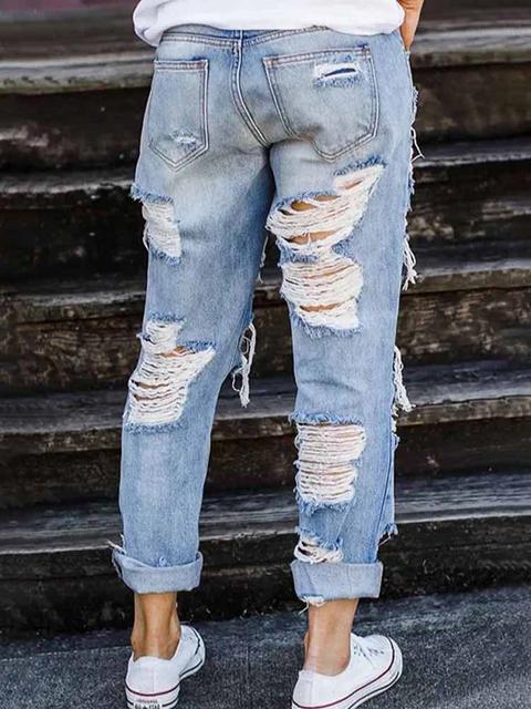 Eveloria Damen Loses Jeans aus Denim mit Lochmuster