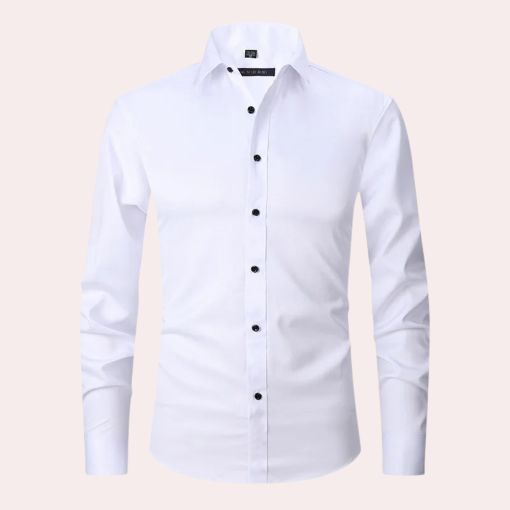 Nicht-Eisen-Hemd - Stretch - Langarm - Hemd - Herren-Knopfleistenhemd-Weiß-S-Chaps Herrenmode