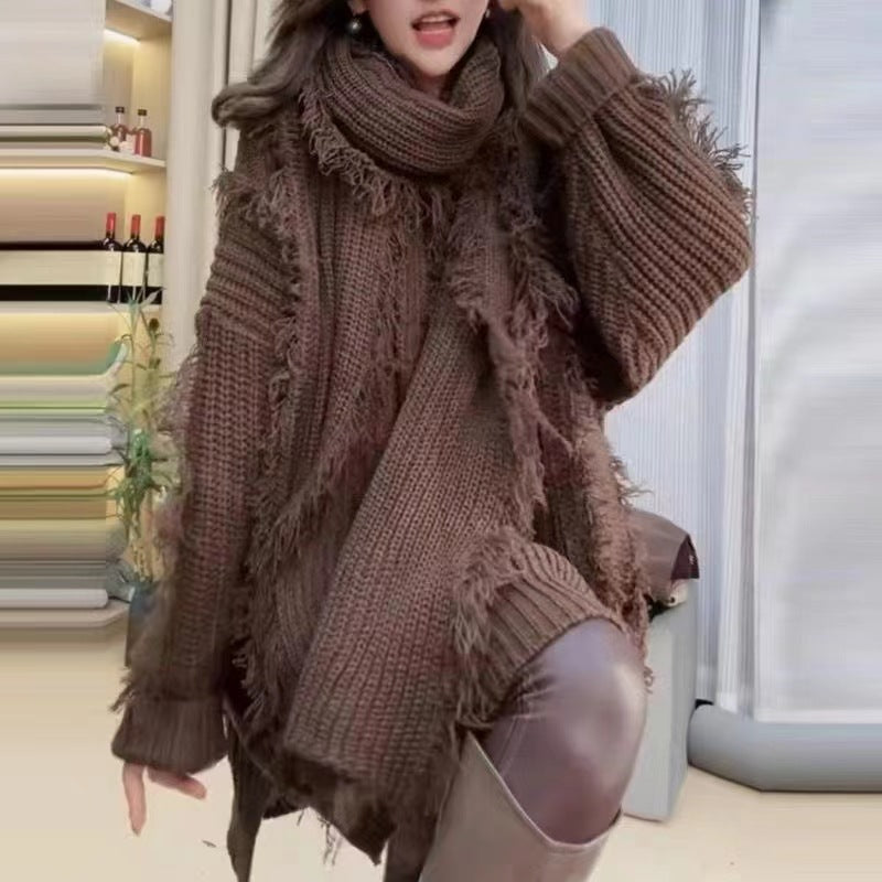 Damen Grobstrickpullover V-Ausschnitt Französischer Look