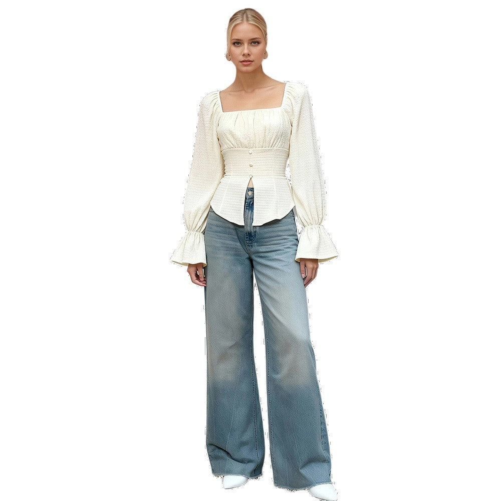 Damen Bluse Volantärmel Taillierte Silhouette Eveloria