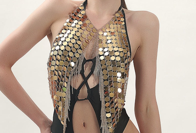 Damen Badeanzug Metallic-Detail Einzigartiger Schnitt Eveloria