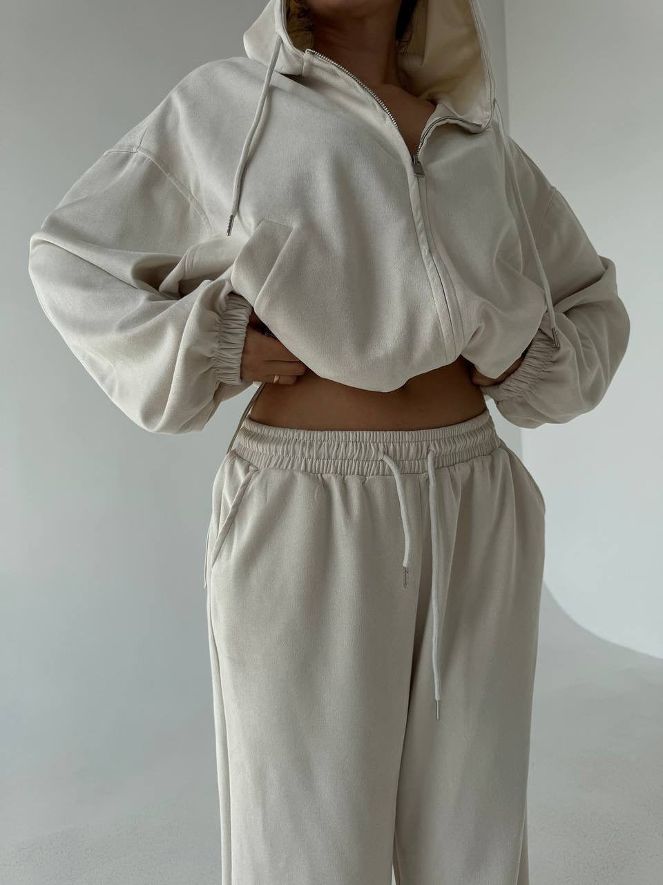 Damen Velours Jogginganzug Set Kapuze Weite Passform Eveloria