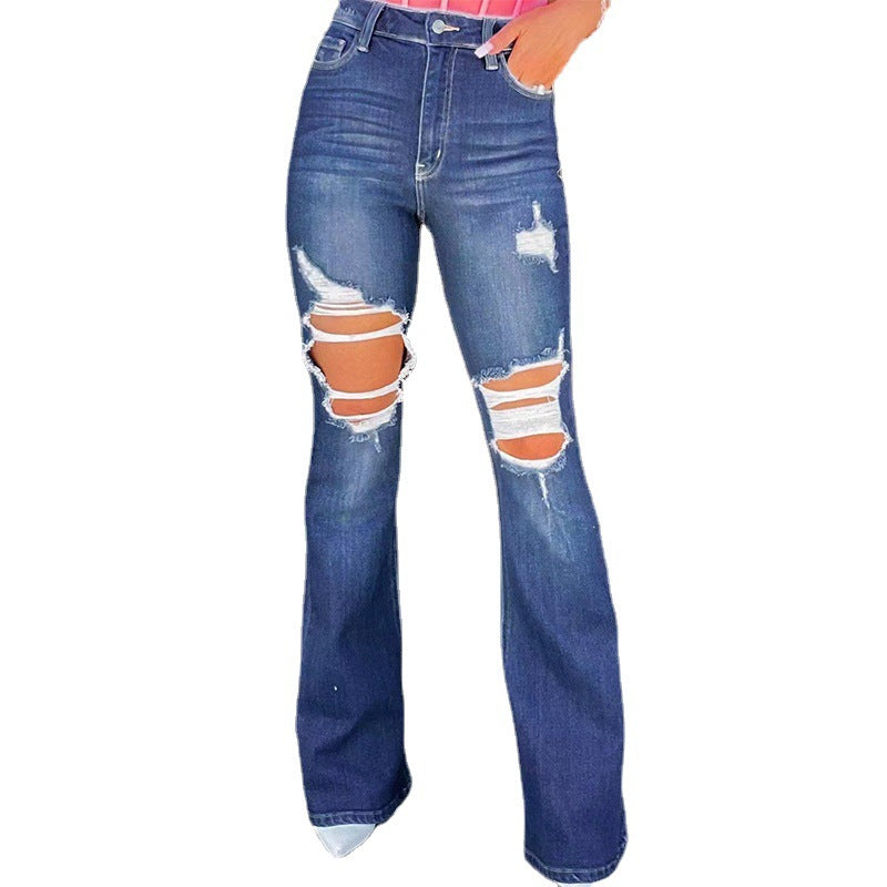 Damen High-Waist Jeans Destroyed-Look mit hohen Taschen