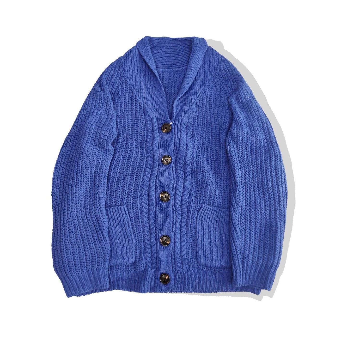 Herren Strickcardigan Blau Relaxed Fit mit Schalkragen und Knöpfen