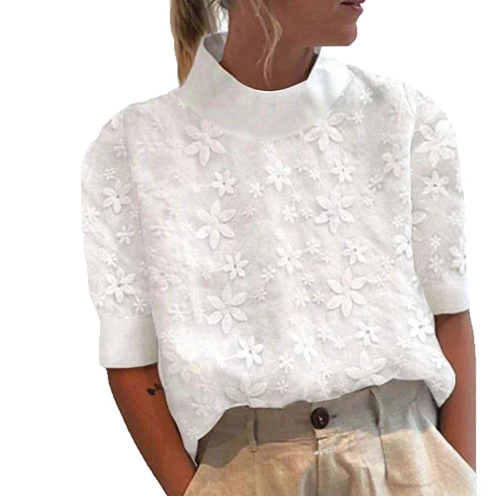 Damen Bluse Kurz Florales Stickdesign Eveloria