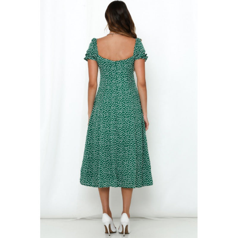 Damen Midi-Kleid Blumenmuster Seitenschlitz Eveloria
