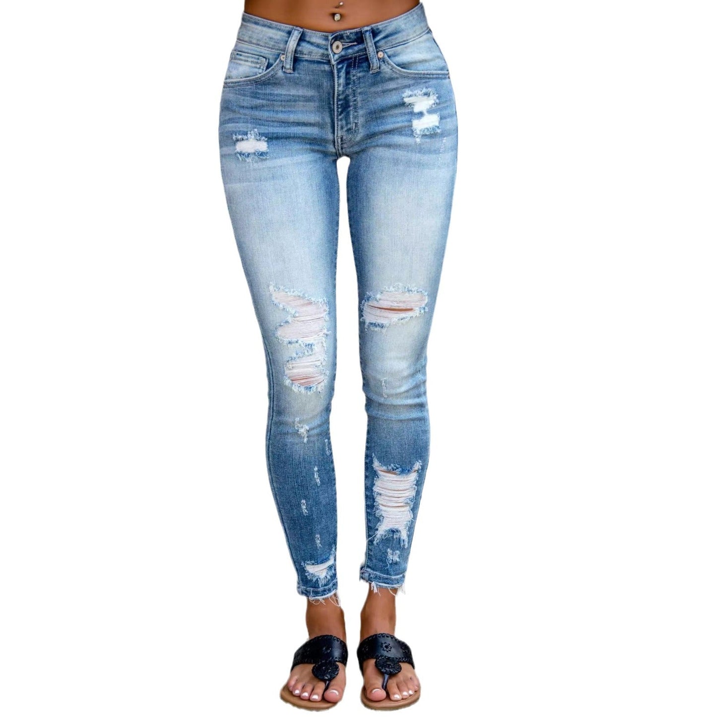 Damen Skinny Jeans Ripped Details Blau Eveloria