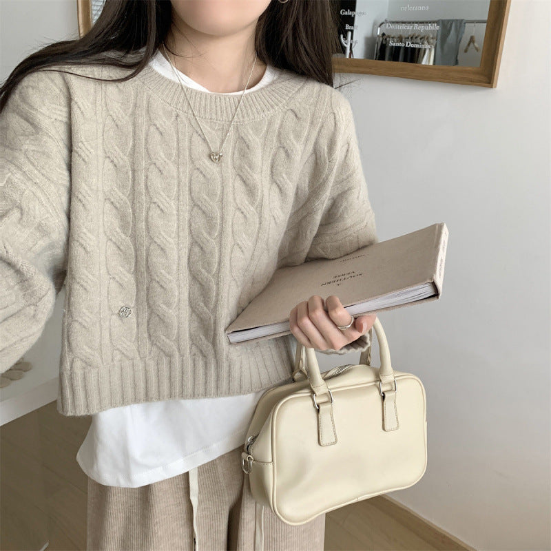 Damen Grobstrickpullover Lässig Zopfmuster Eveloria