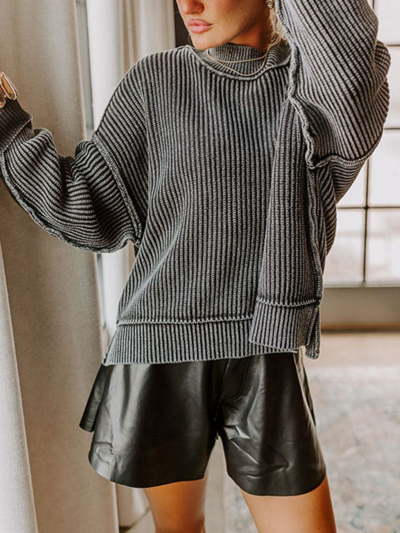 Damen Rollkragenpullover Oversized Feinestreifen