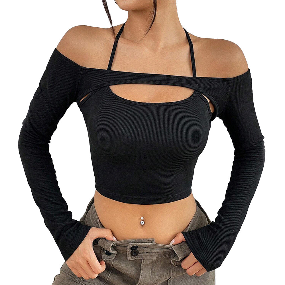 Damen Off-Shoulder Asymmetrisch Langärmlig Crop-