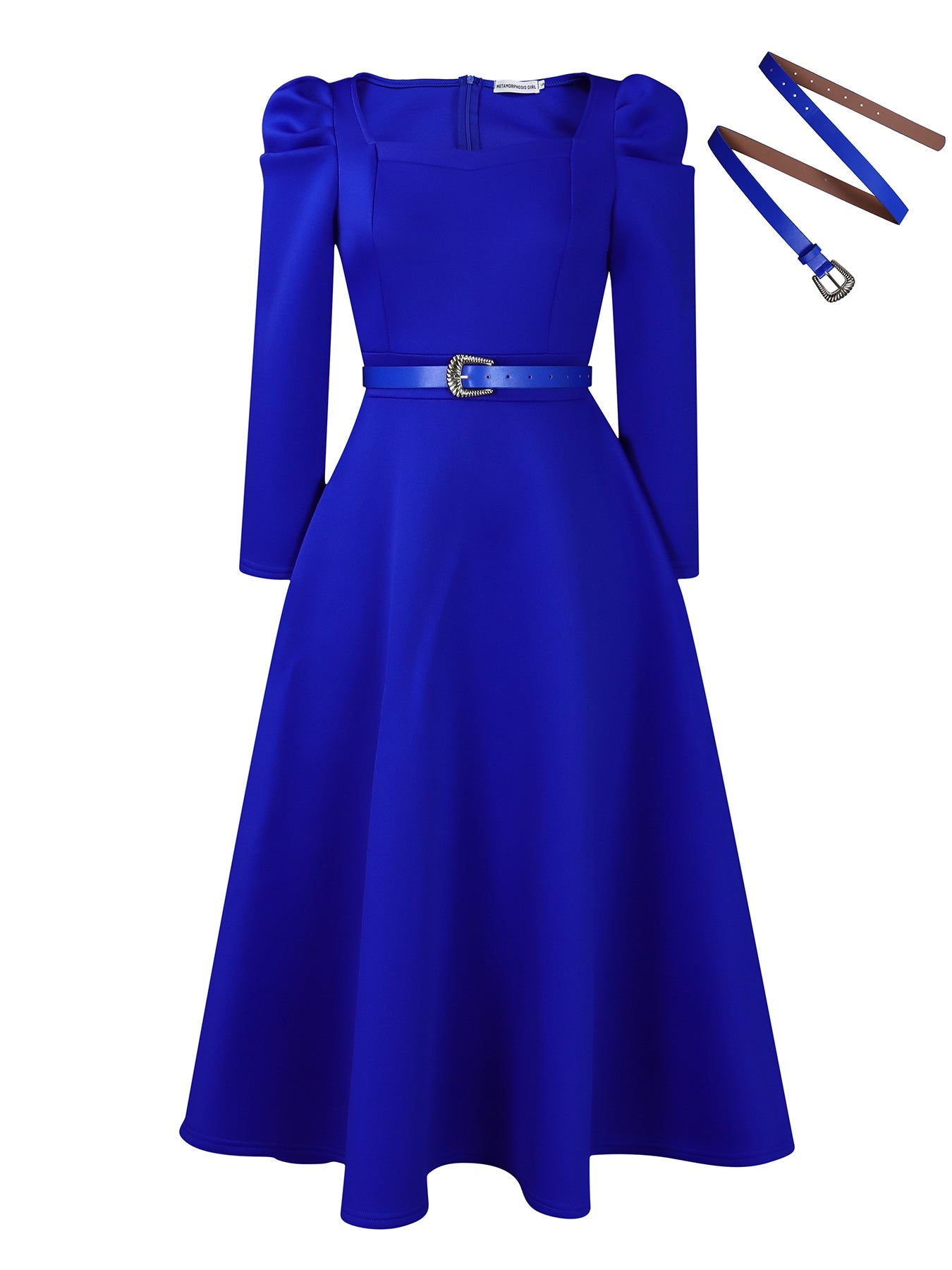 Damen Maxikleid Eleganter Square-Ausschnitt Strukturierte Taillierung