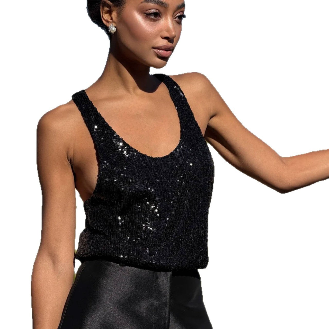 Damen Paillettenoberteil Tiefes Dekolleté Eleganter Schnitt