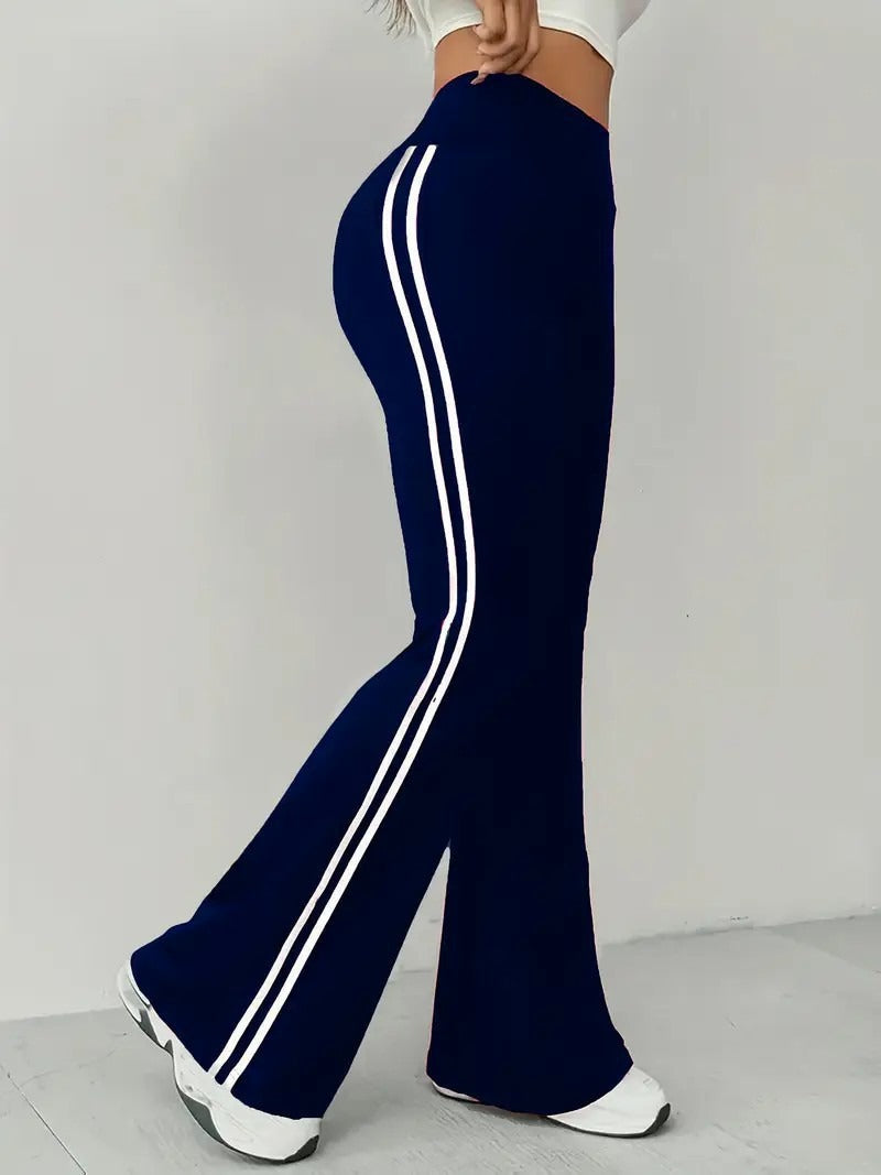 Damen Sportleggings Flared Bein Streifen Eveloria