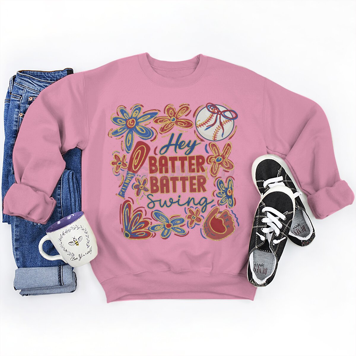Damen Sweatshirt Baseball-Motiv Lässiger Schnitt Grau Eveloria