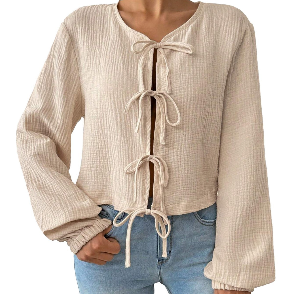 Damen Cropped Bluse Raffinierte Schnürdetails Eveloria