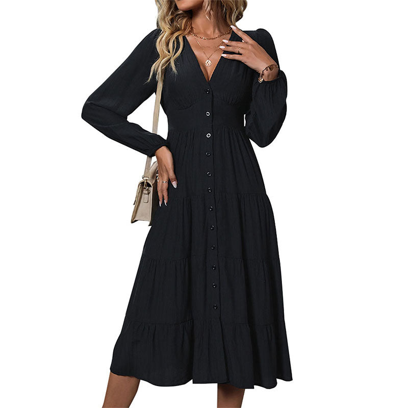 Damen Wickelkleid Midi Elegant Knöpfe