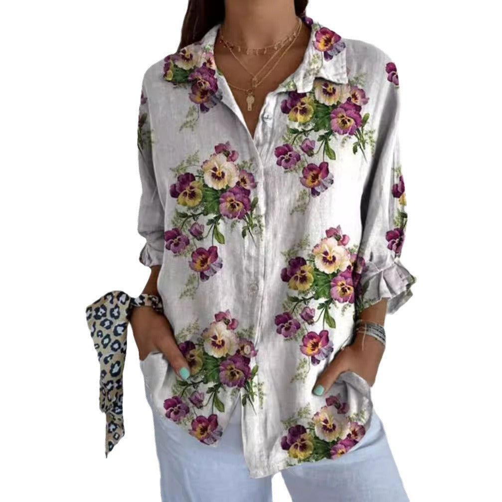 Damen Bluse Floralmuster Verdeckte Knöpfe