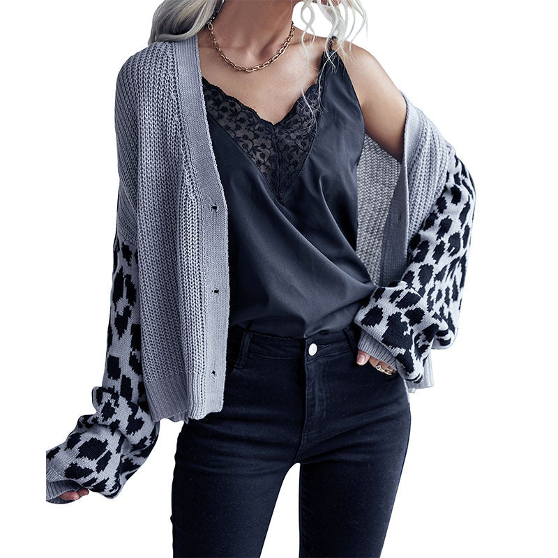 Damen Strickjacke Animalmuster Lässig Eveloria