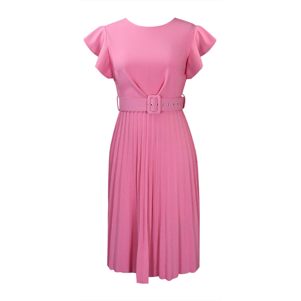 Damen Plissee-Kleid mit Faltenrock und Gürtel Eveloria