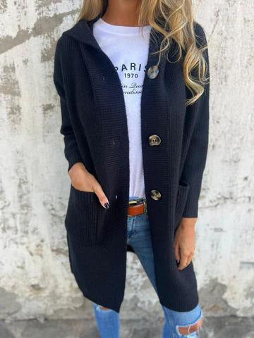 Damen Strickmantel mit Taschen und Knöpfen Elegant