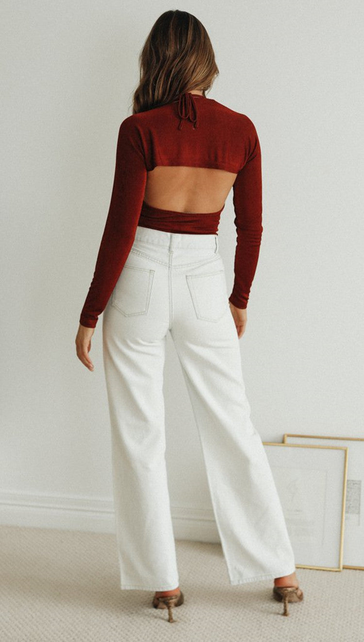 Damen Langarm-Oberteil V-Ausschnitt Cut-Out-Design Eveloria