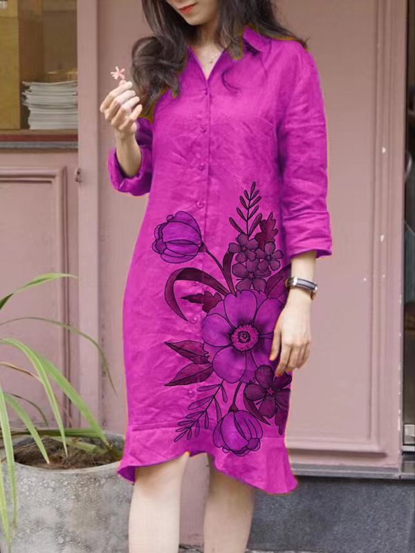 Damen Blusenkleid Floral Tailliert Eveloria