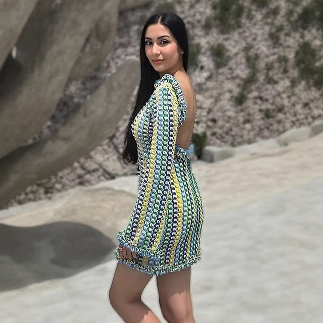 Damen Minikleid Strukturiertes Wellenmuster Verspielter Saum