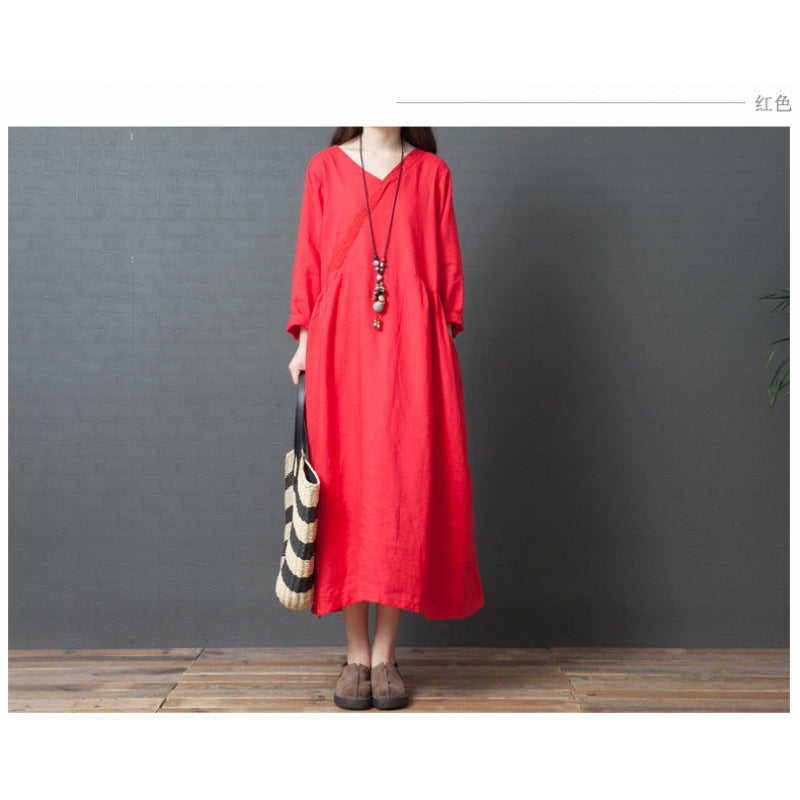 Damen Maxikleid V-Ausschnitt Lockerer Stil