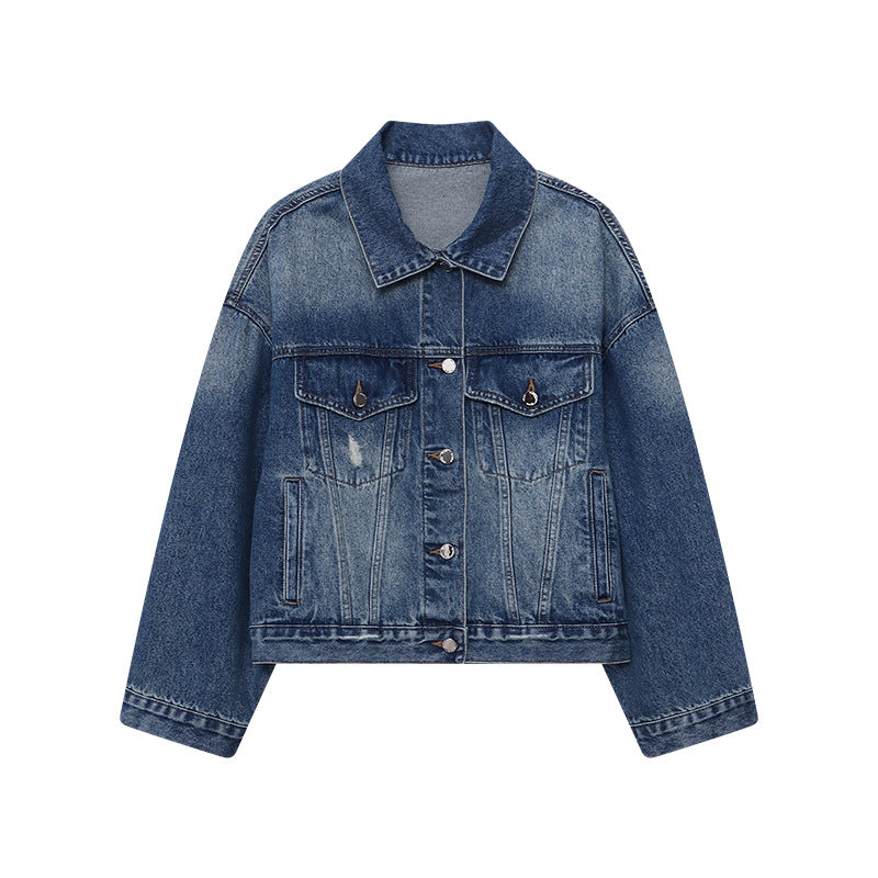 Damen Oversized Jeansjacke mit Taschen Blau Eveloria