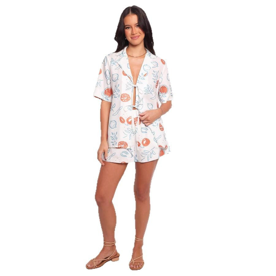 Damen Set Kurze Bluse Shorts Fruchtig Eveloria
