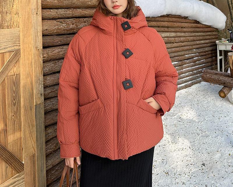 Damen Winterjacke Puffy mit Kapuze und Knöpfen Eveloria